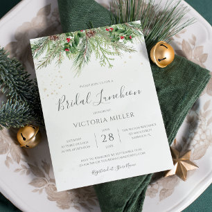 Rustic Winter Berry Pine Greenery Bridal Luncheon Einladung