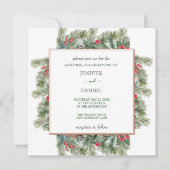 Rustic Winter Berry Pine Greenery Wedding Einladung (Vorderseite)