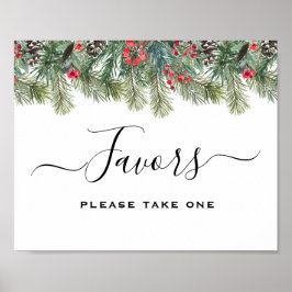 Rustic Winter Berry Pine Greenery Wedding Poster