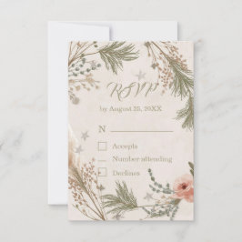 Rustic Winter Boho RSVP Card with Pine Branches Dankeskarte