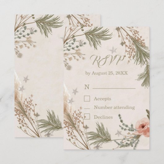 Rustic Winter Boho RSVP Card with Pine Branches Dankeskarte (Vorne/Hinten)