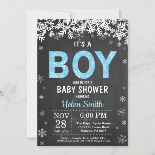 Rustic Winter Boy Baby Shower Einladung (Vorderseite)