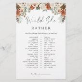 Rustic Winter Bridal Shower Game Would She Rather (Vorderseite)