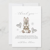 Rustic Winter Bunny Ice Skate Baby Shower Dankeskarte (Vorderseite)
