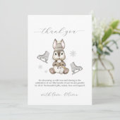 Rustic Winter Bunny Ice Skate Baby Shower Dankeskarte (Stehend Vorderseite)