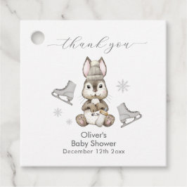 Rustic Winter Bunny Ice Skate Baby Shower Geschenkanhänger