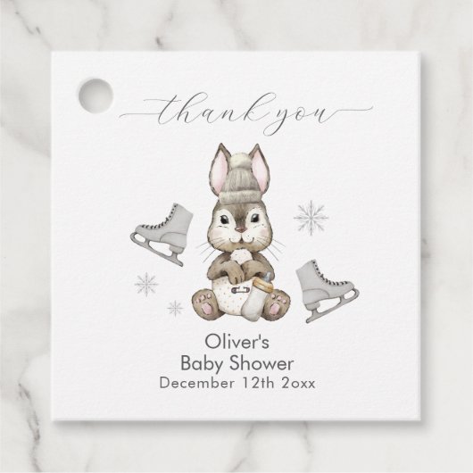 Rustic Winter Bunny Ice Skate Baby Shower Geschenkanhänger (Vorderseite)