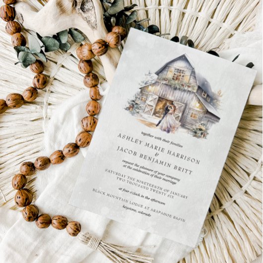 Rustic Winter Christmas Barn Wedding Einladung