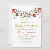 Rustic Winter Floral Merry Little Baby Shower Einladung (Vorderseite)