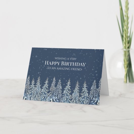 Rustic Winter Forest Happy Birthday Friend Card Dankeskarte (Vorderseite)