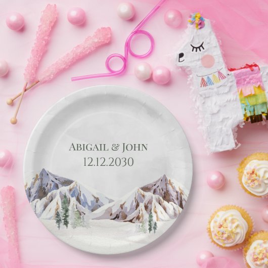 Rustic Winter Forest Mountain Wedding Pappteller (Party)