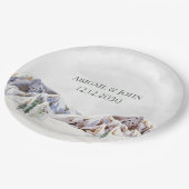 Rustic Winter Forest Mountain Wedding Pappteller (Schrägansicht)