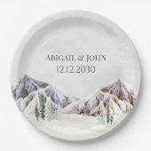 Rustic Winter Forest Mountain Wedding Pappteller (Vorderseite)