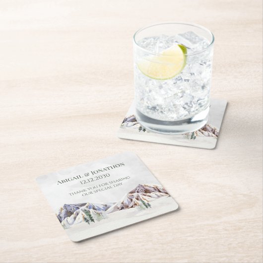 Rustic Winter Forest Mountain Wedding Rechteckiger Pappuntersetzer (Vor Ort)