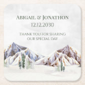 Rustic Winter Forest Mountain Wedding Rechteckiger Pappuntersetzer (Vorderseite)