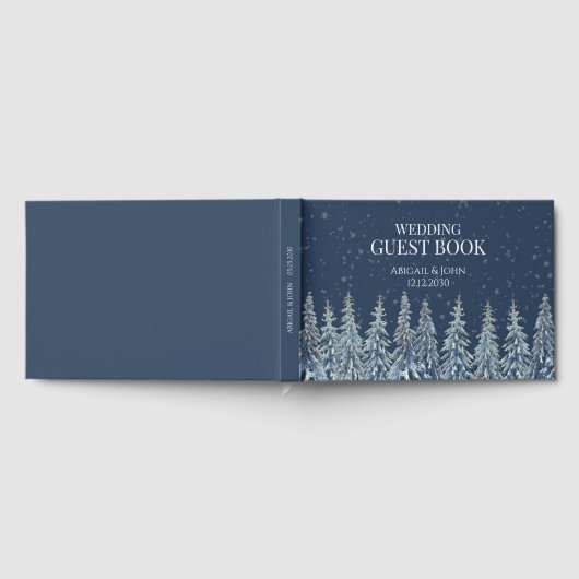 Rustic Winter Forest Navy Blue Wedding Gästebuch (Voll)