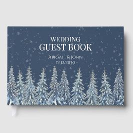Rustic Winter Forest Navy Blue Wedding Gästebuch