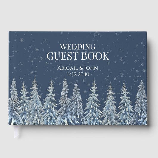 Rustic Winter Forest Navy Blue Wedding Gästebuch (Vorderseite)