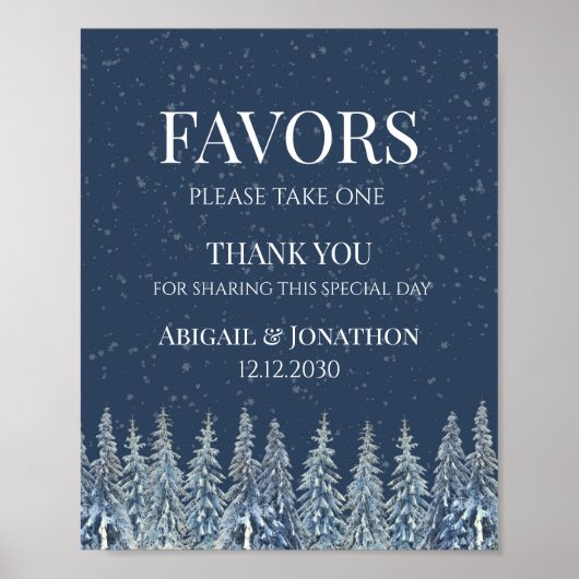 Rustic Winter Forest Wedding Favors Sign Poster (Vorne)