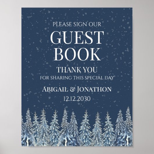 Rustic Winter Forest Wedding Guest Book Sign Poster (Vorne)