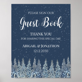 Rustic Winter Forest Wedding Guest Book Sign Poster
