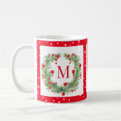 Rustic Winter Greenery Monogram Berry Wreath Kaffeetasse (Links)
