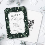 Rustic Winter Greenery QR Code Corporate Feiertagskarte<br><div class="desc">Dieses elegante Weihnachten | Ferienkarte bietet "Happy Holiday" in schick grüner Schrift auf einem Fahrkartenrahmen mit winterfarbenem Wintergrün und optionalem QR-Code oder Logo auf der Rückseite. Für eine erweiterte Anpassung dieses Designs klicken Sie bitte auf die SCHALTFLÄCHE BLUE DESIGN TOOL,  um Schriftart,  Größe und Farbe zu ändern.</div>