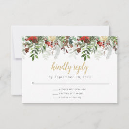 Rustic Winter Greenery RSVP Card Hochzeit