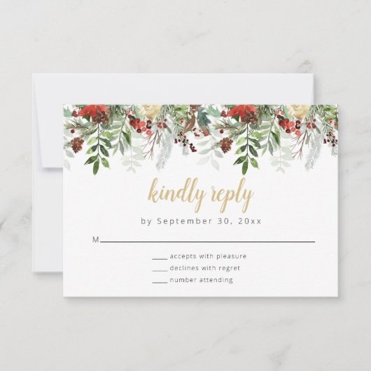 Rustic Winter Greenery RSVP Card Hochzeit Karte (Vorderseite)