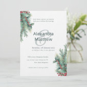 Rustic Winter Holly Berries Hochzeitseinladung Einladung (Stehend Vorderseite)