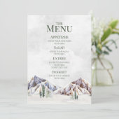 Rustic Winter Mountain Forest Wedding Menu Menükarte (Stehend Vorderseite)