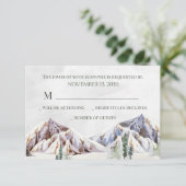 Rustic Winter Mountain Forest Wedding RSVP Karte (Stehend Vorderseite)