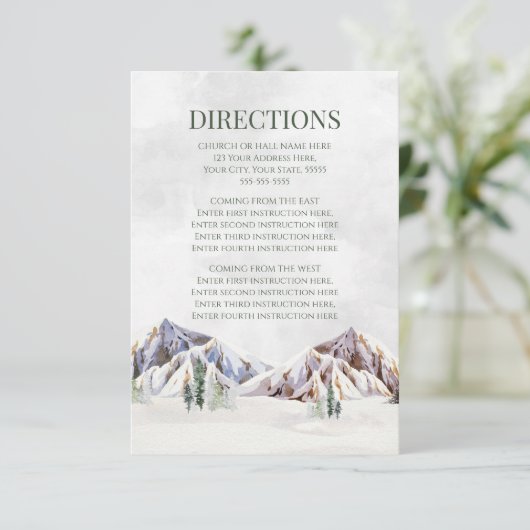 Rustic Winter Mountain Wedding Direction Insert (Stehend Vorderseite)