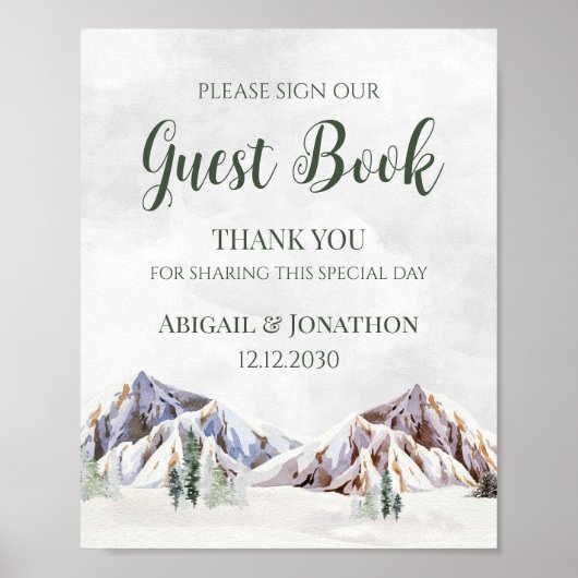 Rustic Winter Mountain Wedding Guest Book Sign Poster (Vorne)