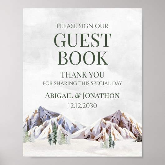 Rustic Winter Mountain Wedding Guest Book Sign Poster (Vorne)