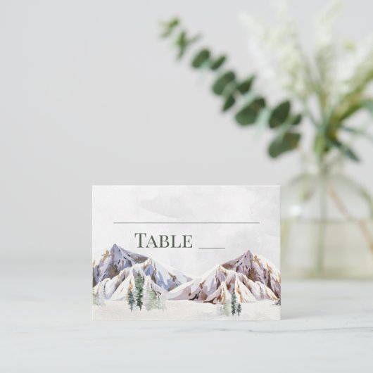 Rustic Winter Mountain Wedding Place Setting Cards Platzkarte (Stehend Vorderseite)