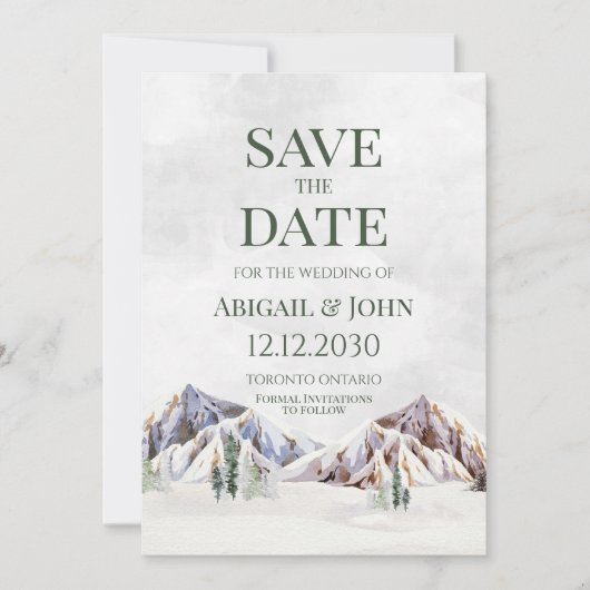 Rustic Winter Mountain Wedding Save the Date Card (Vorderseite)