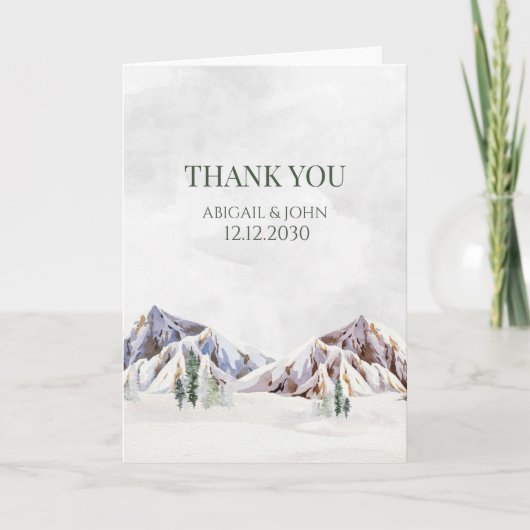 Rustic Winter Mountain Wedding Thank You Card Dankeskarte (Vorderseite)