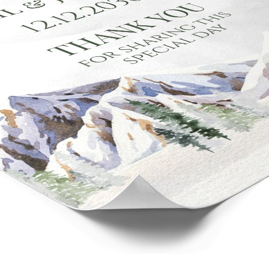 Rustic Winter Mountain Wedding Welcome Poster (Ecke)