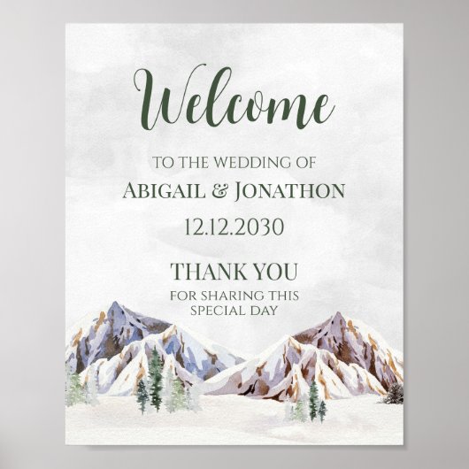 Rustic Winter Mountain Wedding Welcome Poster (Vorne)