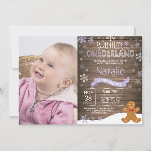 Rustic Winter Onederland 1. Geburtstag Einladung (Vorderseite)