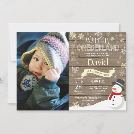 Rustic Winter Onederland 1. Geburtstag Einladung (Vorderseite)