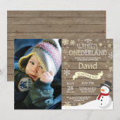 Rustic Winter Onederland 1. Geburtstag Einladung (Vorne/Hinten)