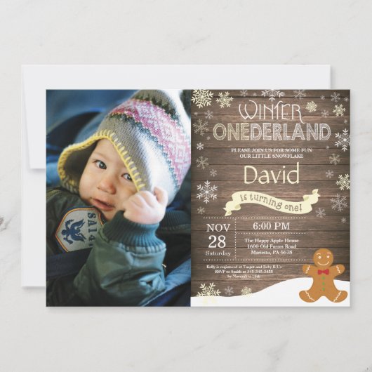 Rustic Winter Onederland 1. Geburtstag Einladung (Vorderseite)