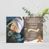 Rustic Winter Onederland 1. Geburtstag Einladung (Stehend Vorderseite)