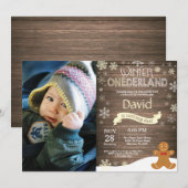 Rustic Winter Onederland 1. Geburtstag Einladung (Vorne/Hinten)