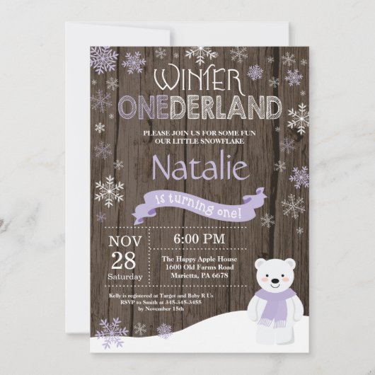 Rustic Winter Onederland 1. Geburtstag Einladung (Vorderseite)