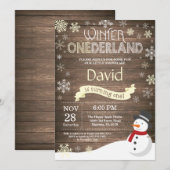 Rustic Winter Onederland 1. Geburtstag Einladung (Vorne/Hinten)