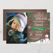 Rustic Winter Onederland 1. Geburtstag Einladung (Vorne/Hinten)