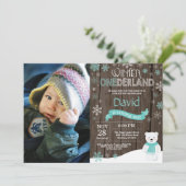 Rustic Winter Onederland 1. Geburtstag Einladung (Stehend Vorderseite)